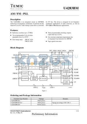 U4283BM-BFL datasheet - AM / FM - PLL