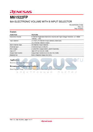 REJ03F0034_M61522FP datasheet - 8ch ELECTRONIC VOLUME WITH 8 INPUT SELECTOR