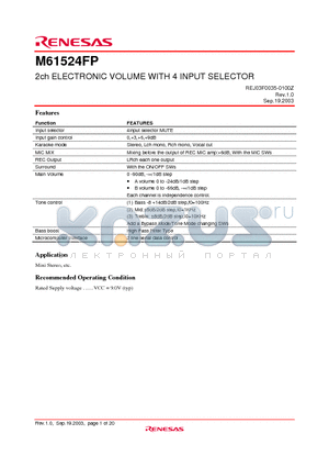 REJ03F0035_M61524FP datasheet - 2ch ELECTRONIC VOLUME WITH 4 INPUT SELECTOR