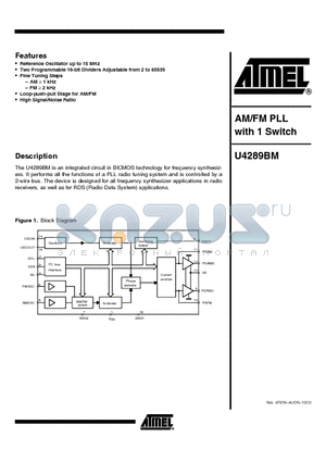 U4289BM datasheet - AM/FM PLL with 1 Switch