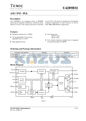 U4289BM-AFP datasheet - AM / FM - PLL