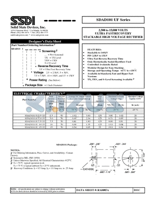 SDAD101H10UF datasheet - 2,500 to 15,000 VOLTS ULTRA FAST RECOVERY STACKABLE HIGH VOLTAGE RECTIFIER