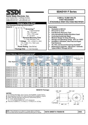 SDAD101B7.5F datasheet - FAST RECOVERY STACKABLE HIGH VOLTAGE RECTIFIER