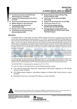 SN74ACT3631-15PCB datasheet - 512  36 CLOCKED FIRST-IN, FIRST-OUT MEMORY