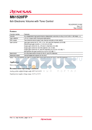 REJ03F0057_M61520FP datasheet - 6ch Electronic Volume with Tone Control