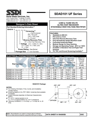 SDAD101H10UF datasheet - ULTRA FAST RECOVERY STACKABLE HIGH VOLTAGE RECTIFIER