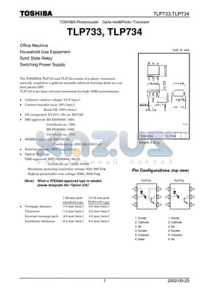 TLP733 datasheet - GaAs Ired&Photo-Transistor