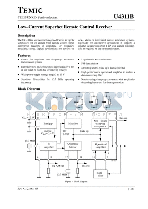 U4311B datasheet - Low-current Superhet Remote Control Receiver