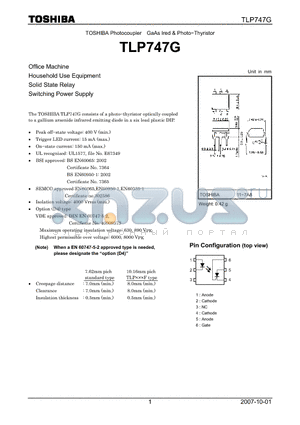 TLP747G datasheet - GaAs Ired & Photo−Thyristor