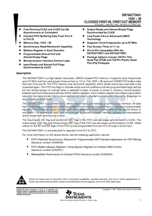 SN74ACT3641PCB datasheet - 1024  36 CLOCKED FIRST-IN, FIRST-OUT MEMORY