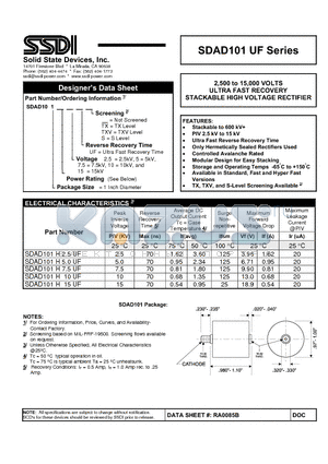 SDAD101H2.5UF datasheet - ULTRA FAST RECOVERY STACKABLE HIGH VOLTAGE RECTIFIER