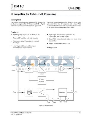 U4459B datasheet - IF Amplifier for Cable DVB Processing