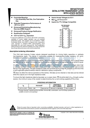SN74ACT373-EP datasheet - OCTAL D-TYPE TRANSPARENT LATCH WITH 3-STATE OUTPUTS