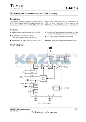 U4476B datasheet - IF Amplifier / Converter for DVB (Cable)