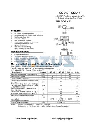 SSL12 datasheet - 1.0 AMP. Surface Mount Low VF Schottky Barrier Rectifiers
