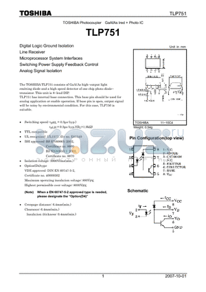 TLP751 datasheet - GaAAs Ired  Photo IC