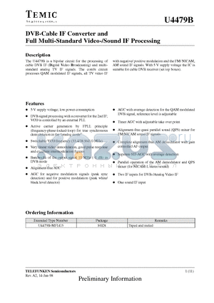 U4479B datasheet - DVB-Cable IF Converter and Full Multi-Standard Video-/Sound IF Processing