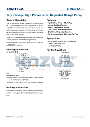 RT9361A datasheet - Tiny Package, High Performance, Regulated Charge Pump