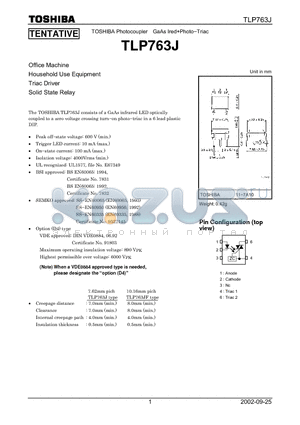 TLP763J datasheet - TOSHIBA Photocoupler GaAs IredPhoto-Triac