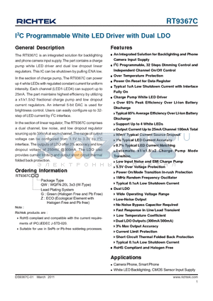 RT9367C datasheet - I2C Programmable White LED Driver with Dual LDO