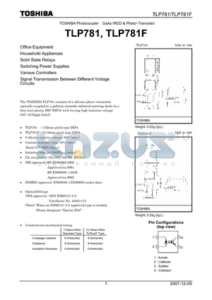 TLP781 datasheet - Signal Transmission Between Different Voltage Circuits