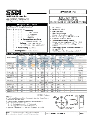 SDAD102A7.5 datasheet - 2,500 to 15,000 VOLTS STANDARD RECOVERY STACKABLE HIGH VOLTAGE RECTIFIER