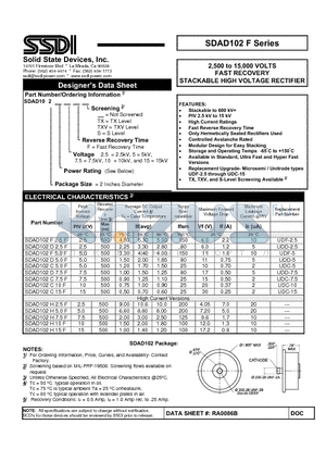 SDAD102C10F datasheet - FAST RECOVERY STACKABLE HIGH VOLTAGE RECTIFIER