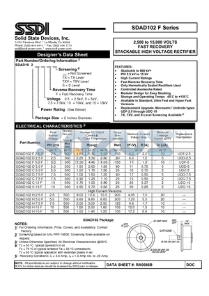 SDAD102C15F datasheet - FAST RECOVERY STACKABLE HIGH VOLTAGE RECTIFIER