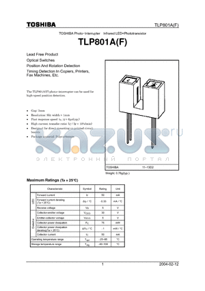 TLP801AF datasheet - INFRARED LED  PHOTOTRANSISTOR