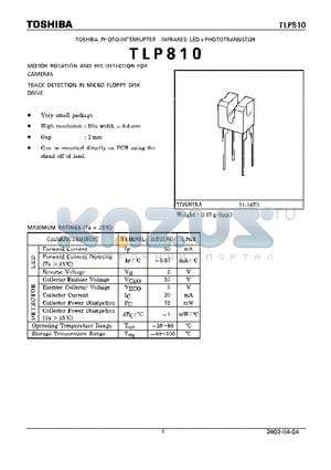 TLP810 datasheet - PHOTO INTERRUPTER INFRARED LED  PHOTOTRANSISTOR