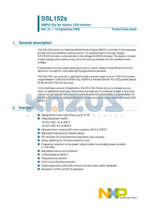 SSL1522T datasheet - SMPS ICs for mains LED drivers