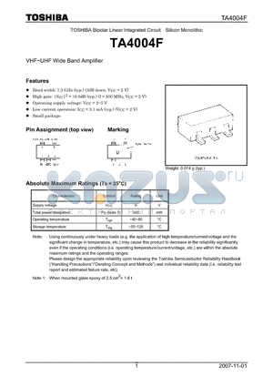 TA4004F datasheet - VHF~UHF Wide Band Amplifier