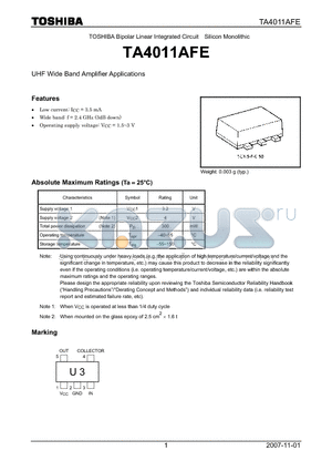 TA4011AFE datasheet - UHF Wide Band Amplifier Applications