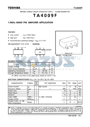 TA4009F datasheet - 1.9GHz BAND PRE AMPLIFIER APPLICATION