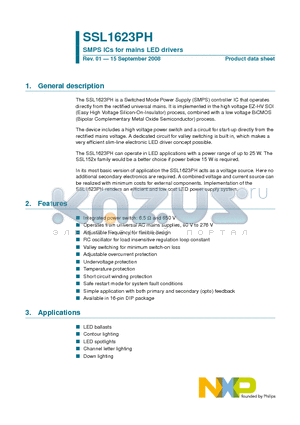 SSL1623PH datasheet - SMPS ICs for mains LED drivers