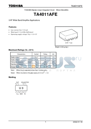 TA4011AFE datasheet - TOSHIBA Bipolar Linear Integrated Circuit Silicon Monolithic