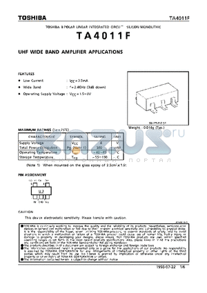 TA4011F datasheet - UHF WIDE BAND AMPLIFIER APPLICATIONS