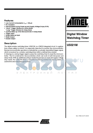 U5021M datasheet - DIGITAL WINDOW WATCHDOG TIMER