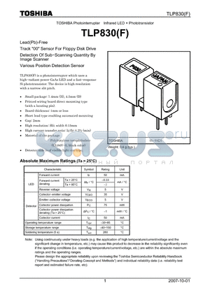 TLP830_07 datasheet - Infrared LED  Phototransistor