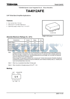 TA4012AFE_07 datasheet - UHF Wide Band Amplifier Applications