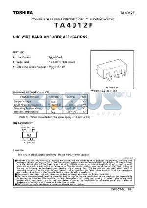 TA4012F datasheet - UHF WIDE BAND AMPLIFIER APPLICATIONS