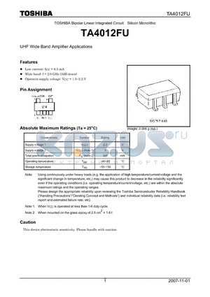 TA4012FU datasheet - UHF Wide Band Amplifier Applications