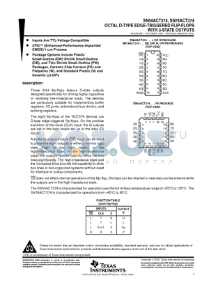 SN74ACT374N datasheet - OCTAL D-TYPE EDGE-TRIGGERED FLIP-FLOPS WITH 3-STATE OUTPUTS