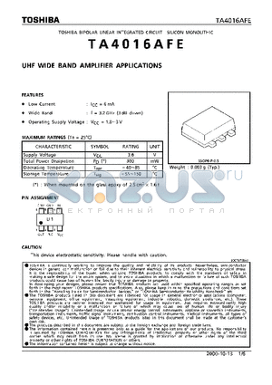 TA4016AFE datasheet - UHF WIDE BAND AMPLIFIER APPLICATIONS