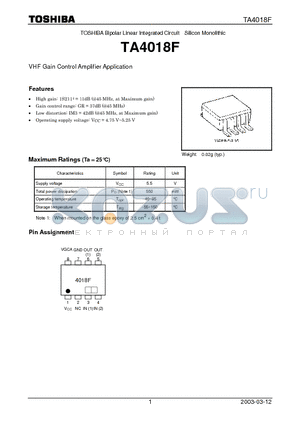 TA4018F datasheet - TOSHIBA Bipolar Linear Integrated Circuit Silicon Monolithic