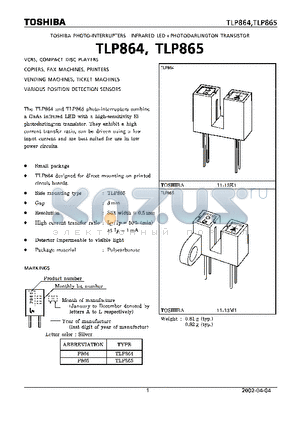 TLP864 datasheet - TOSHIBA PHOTO-INTERRUPTERS INFRARED LED  PHOTODARLINGTON TRANSISTOR