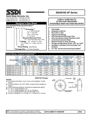 SDAD102H2.5UF datasheet - ULTRA FAST RECOVERY STACKABLE HIGH VOLTAGE RECTIFIER