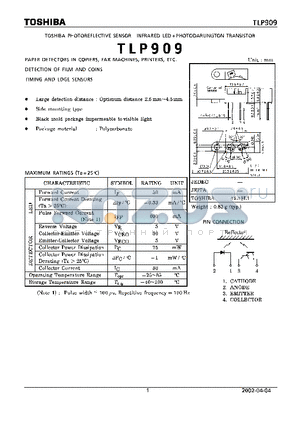 TLP909 datasheet - PHOTOREFLECTIVE SENSOR INFRARED LED  PHOTODARLINGTON TRANSISTOR