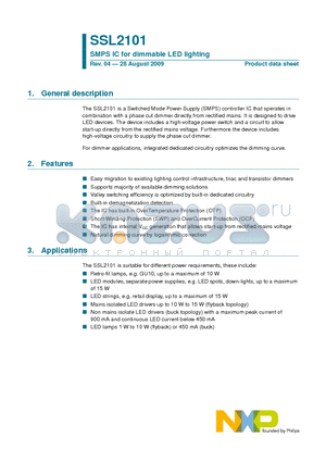 SSL2101T datasheet - SMPS IC for dimmable LED lighting