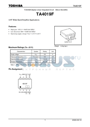 TA4019F datasheet - UHF Wide Band Amplifier Applications